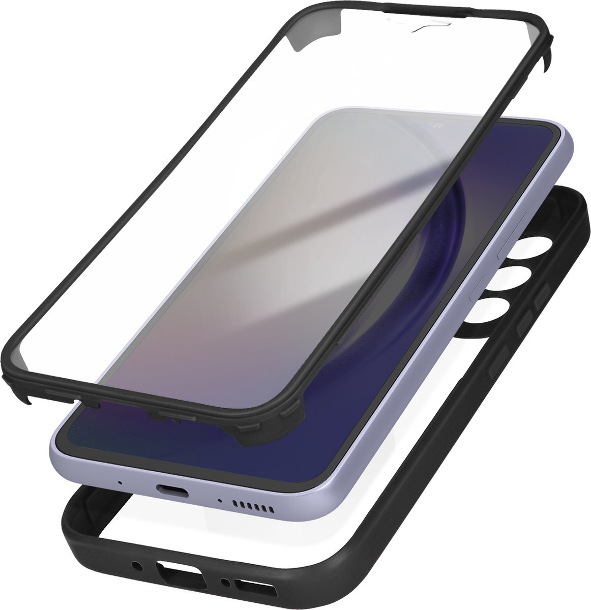 Geschikt voor Samsung A54 5G integrale hoes Achterkant plexiglas omtrek Zwart