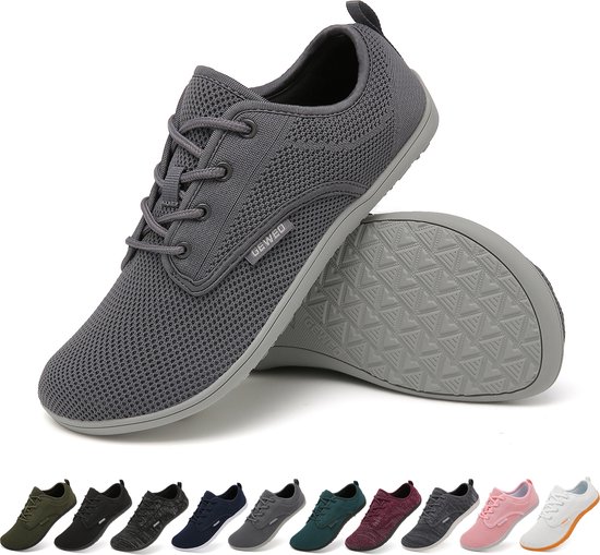Chaussures pour femmes Barefoot Geweo - Espace orteil spacieux - Textile tricoté - Semelle plate - Chaussures de fitness Chaussures de Chaussures de sport - Grijs - Taille 41