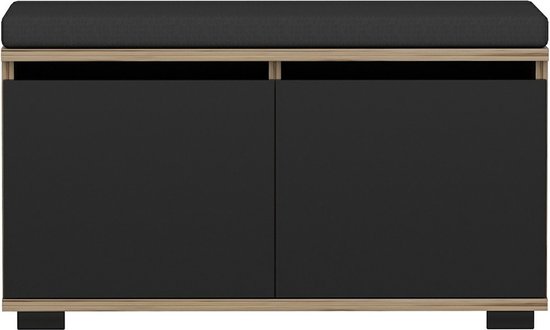 Schoenenrek Brandice - 42x80x35 cm - Eiken en Zwart - Gestoffeerde Zitting - Spaanplaat en Stof - Stijlvol Design