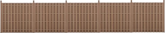 WPC Hekpaneel Marciano - 11 planken - Met Palen - 185x932 cm - Bruin - Waterdicht