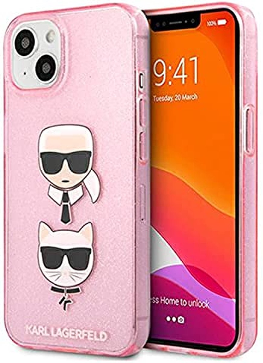 Karl Lagerfeld KLHCP13SKCTUGLP Hulle fur iPhone 13 Mini 5,4" rosa Glitter Karl`s & Choupette