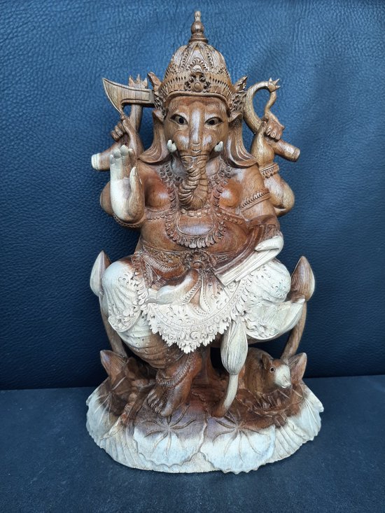 Statue en bois de Ganesh/Ganapati fait main/Inde/Asie