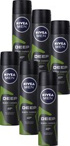 NIVEA MEN Deep Amazonia Deodorant Spray - 48 uur bescherming - Met black carbon - Antibacterieel - Amazonia-geur - 6 x 150ml - Voordeelverpakking