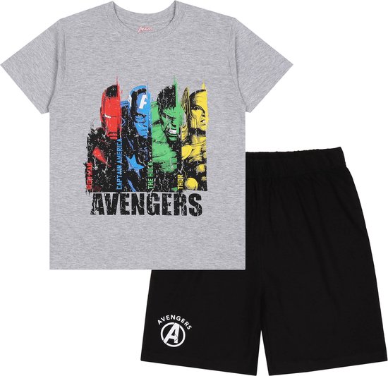 Avengers Marvel - Grijze en zwarte jongenspyjama met korte mouwen, zomerpyjama