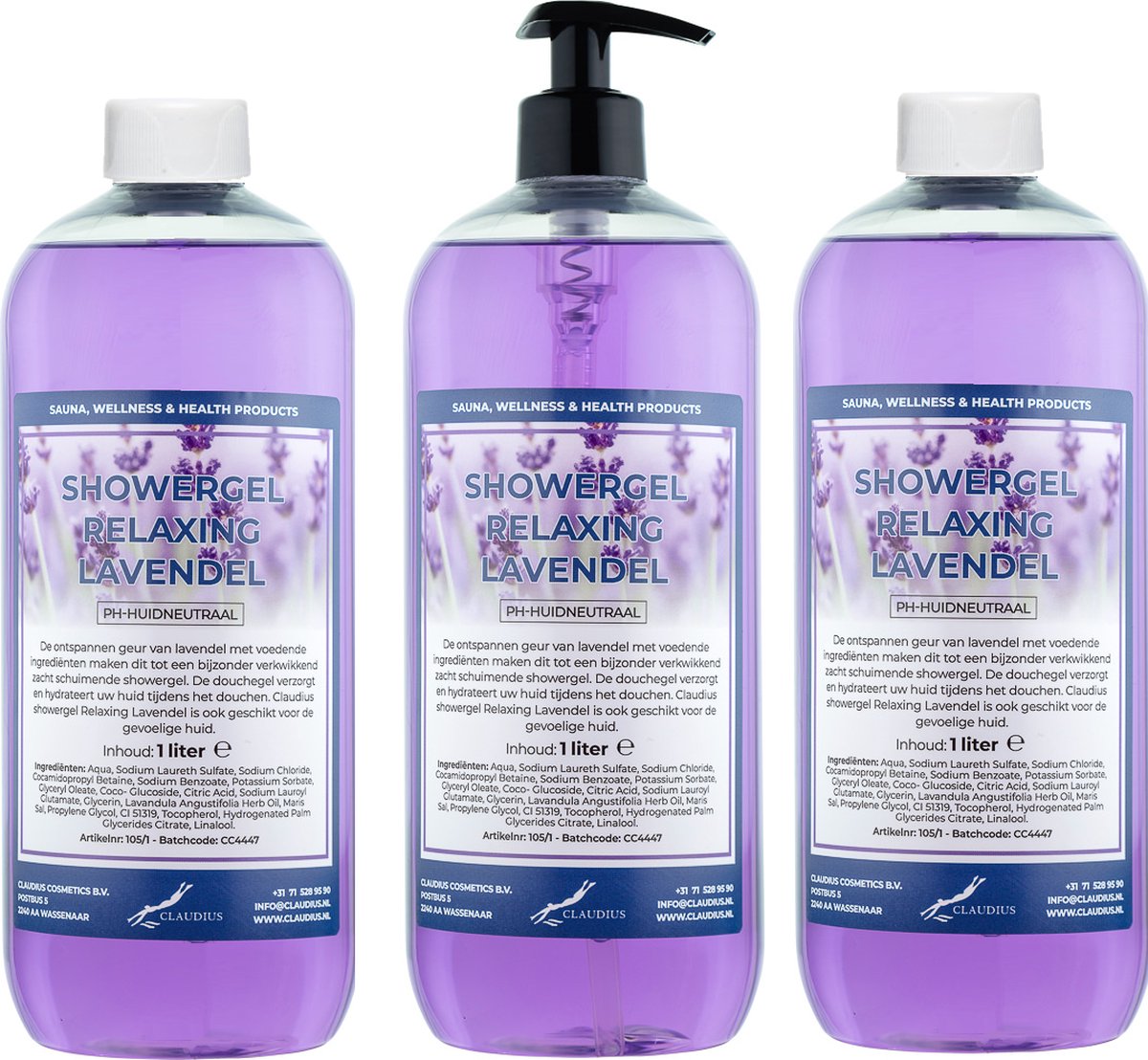 Goedkoopste Claudius Douchegel Relaxing Lavendel 1 liter - set van 3 stuks - met gratis pomp - Showergel