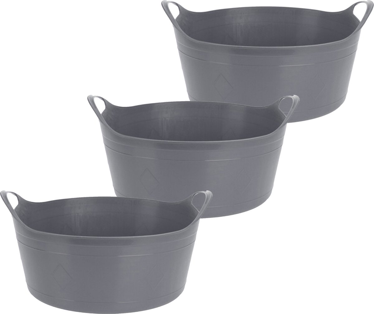 Goedkoopste Excellent Houseware Flexibele emmer - 3x - grijs - 15 liter - kunststof - 39 x 17 cm