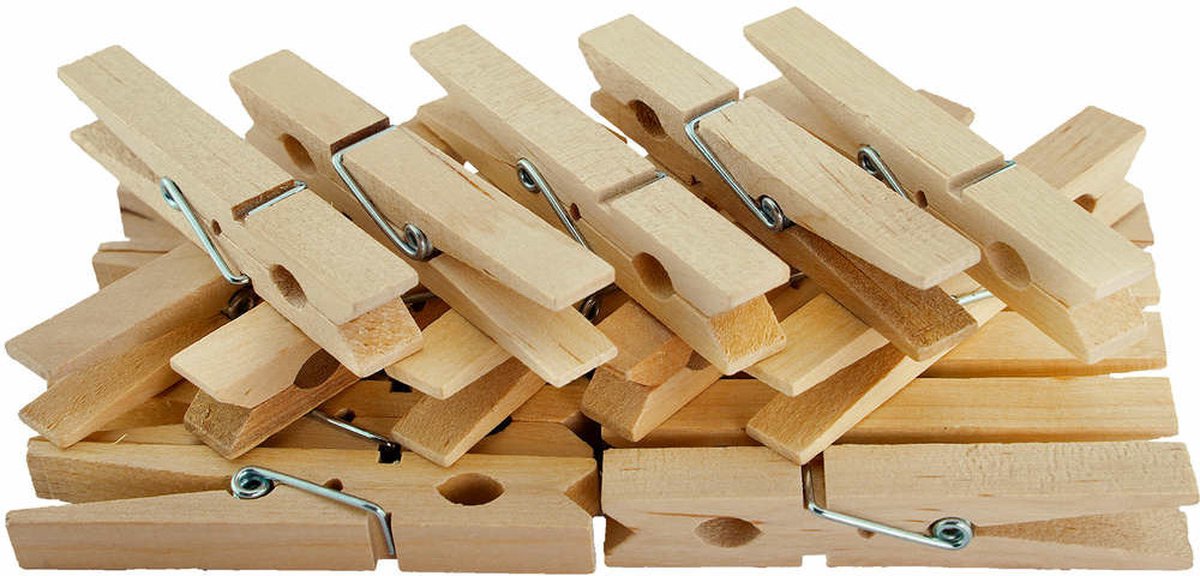 Goedkoopste Trendoz Wasknijpers - 100x stuks - bruin - hout - 7 cm