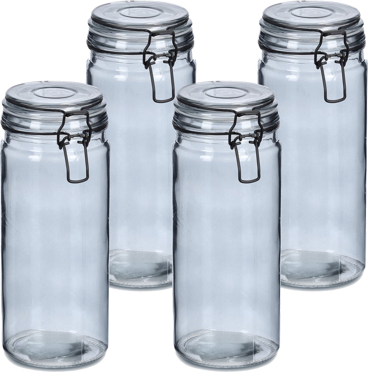 Zeller Voorraadpotten/bewaarpotten - 4x - 1L - glas - met beugelsluiting - D10 x H20 cm