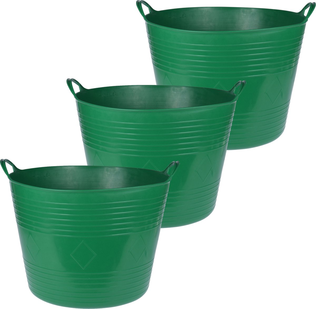 Goedkoopste Excellent Houseware Flexibele emmer - 3x - donkergroen - 40 liter - kunststof - 45 x 37 cm