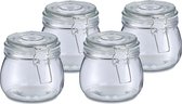 Zeller Weck Pot/Bocal de conservation Alfie - 4x - 500 ml - verre - couvercle pivotant - D11 x H11 cm