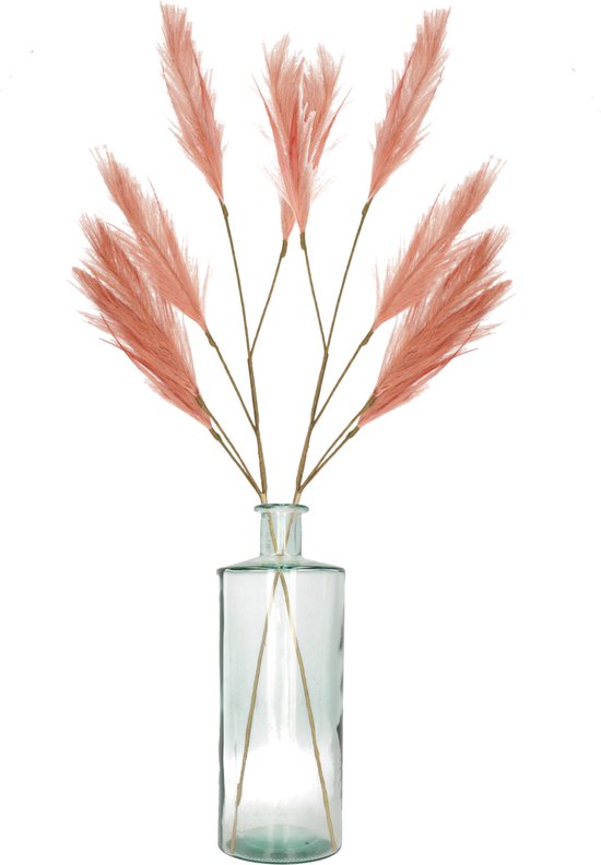Decoratie pampasgras pluimen in vaas gerecycled glas - oudroze - 98 cm - Tafel bloemstukken