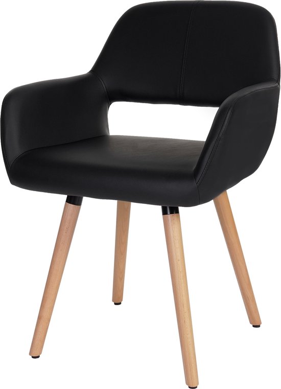 WOLTU eetkamerkruk, massief houten kruk met met spons gevoerde en met PU beklede zitting, moderne en compacte keukenstoel, 32,5 x 32,5 x 47 cm, houtkleur en zwart BH345sz-4