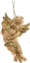 Gouden engel met lute kerstversiering hangdecoratie 10 cm