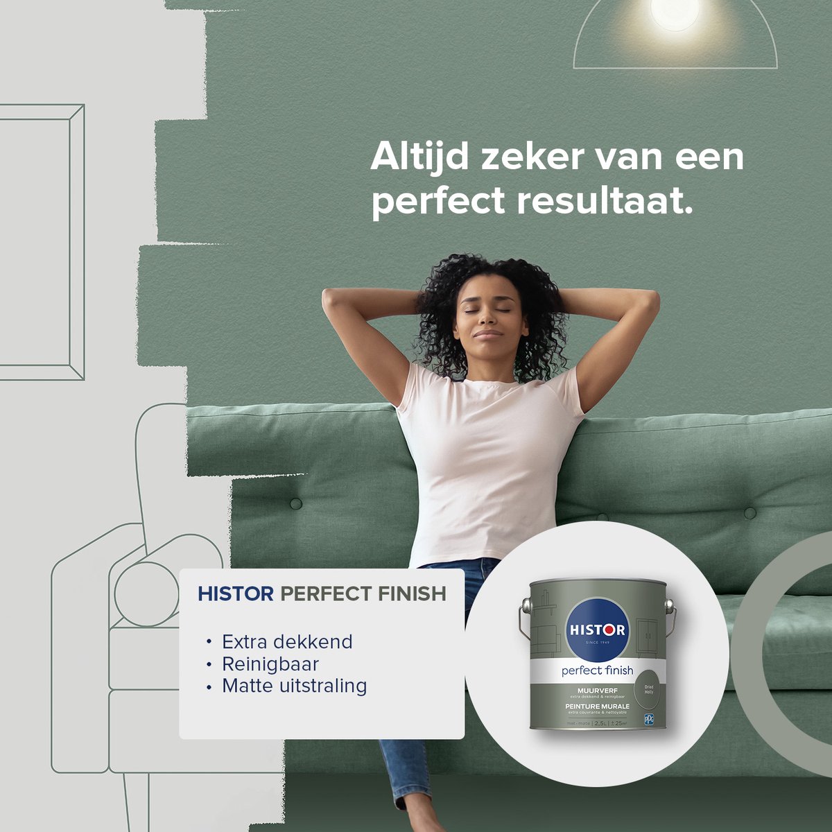Histor Perfect Finish Muurverf Mat - Perfecte Dekking - Geurarm - 2.5L - RAL 9001 - Wit – foto 7