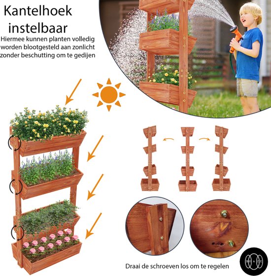 Yaheetech Tuinbank met bloembak, houten bank met rugleuning en