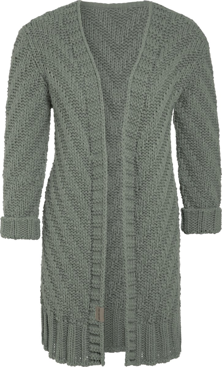 Knit Factory Sally Gebreid Dames Vest - Grof gebreid groen damesvest - Cardigan voor de herfst en winter - Middellang vest reikend tot boven de knie - Urban Green - 36/38