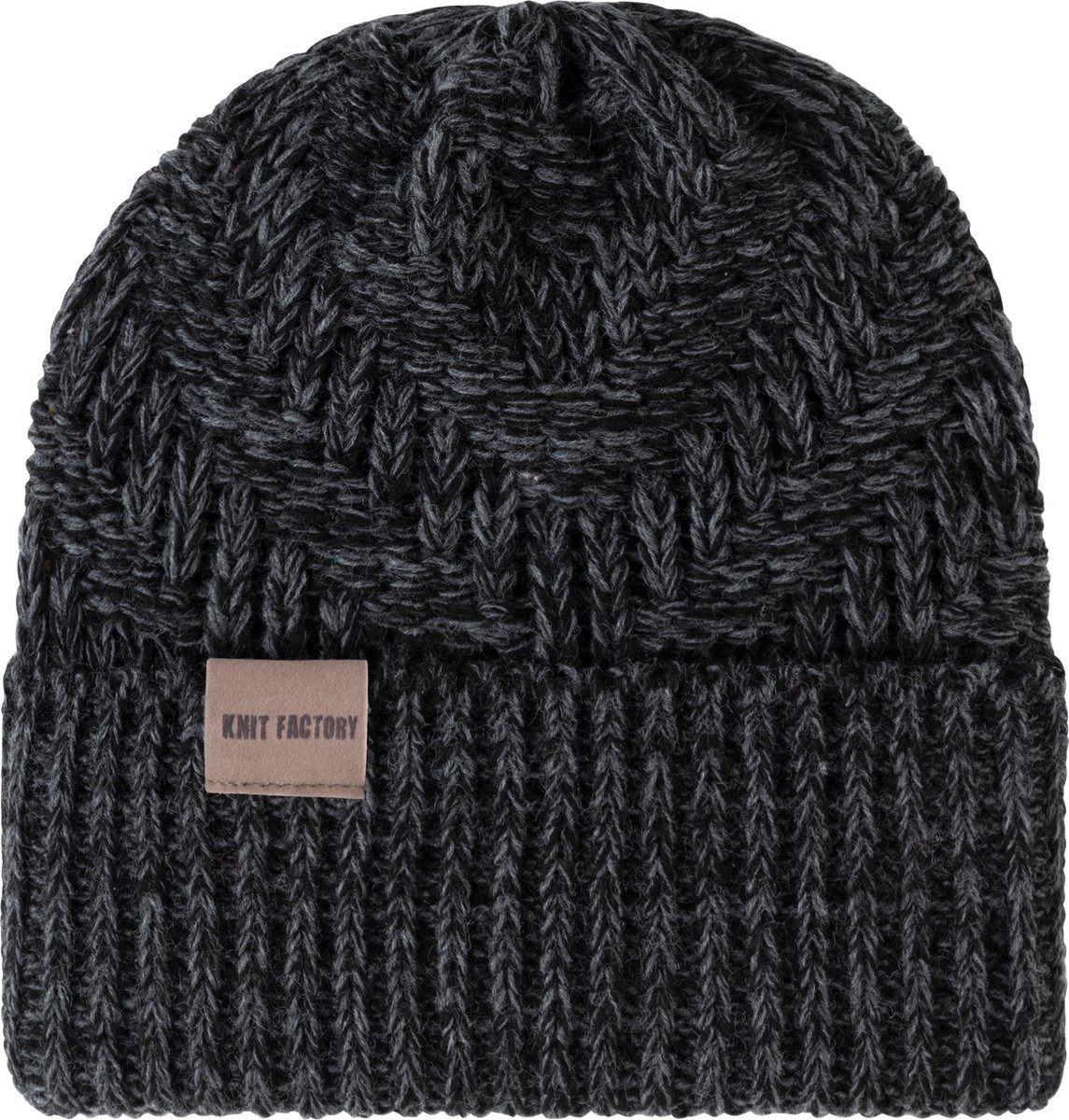 Knit Factory Sally Gebreide Muts Heren & Dames - Beanie hat - Zwart/Antraciet - Grofgebreid - Warme grijs gemeleerde Wintermuts - Unisex - One Size