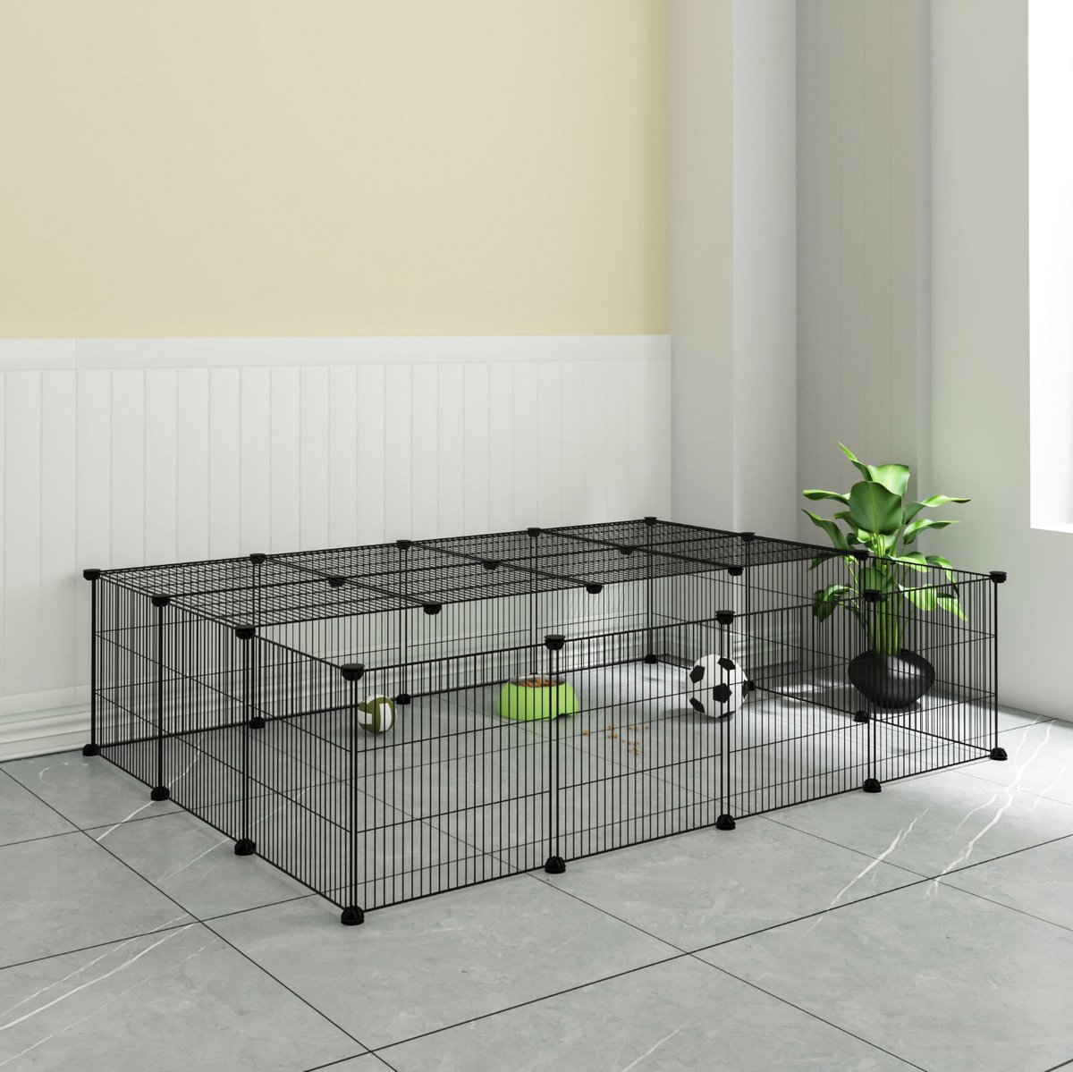 Happyment Dierenren Vida - Extra hoog - Knaagdierenren Ren - Verstelbaar - Konijnenren - Kippenren - Puppyren - Kattenren - Zwart - 70 x 70 x 105 cm thumbnail 6