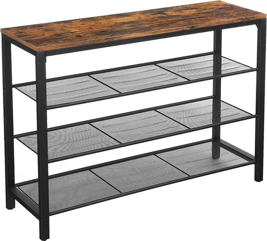 FurnStar schoenenrek met bankje - 100x30x72 cm - Bruin - Zwart