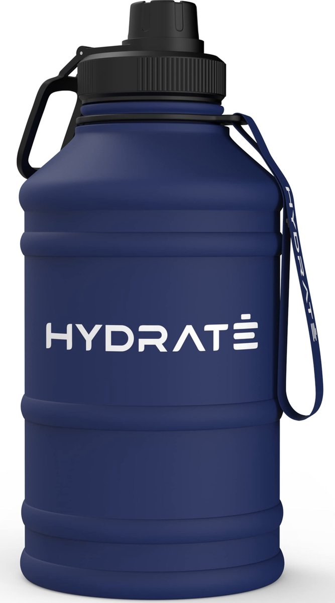 Hydrate Bottles© Roestvrijstalen 1,3 liter waterfles - Middernachtblauw - BPA-vrije metalen bidon voor sportschool - Handige nylon draagriem en lekvrije schroefdop - Verschillende kleuropties