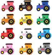 Tractor Patches - Mix van 12 - Tractor Strijk Embleem - Stofapplicatie Tractor - Stof en Strijkapplicatie - Patchwork - Strijkembleem - Leuk voor op kleding - Leuk Cadeau