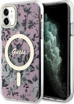 Guess Flower Back Case (MagSafe Compatible) - Geschikt voor Apple iPhone 11 (6.1") - Roze