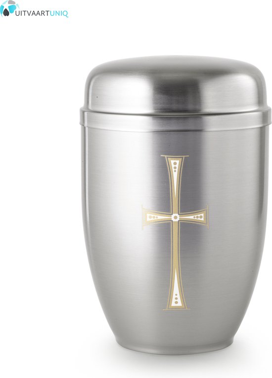 Bokaal urn zilver met kruis - staal