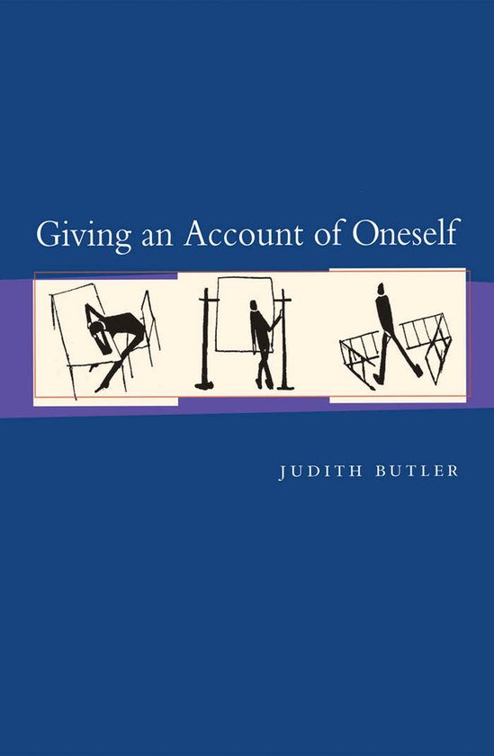 Couverture de livre avec le titre 'Giving an Account of Oneself' et trois croquis de figures dans différentes poses.