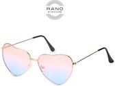 RANO - Hartjes zonnebril - Metalen Frame - Roze-Blauw - festival / hippie / techno / Rave / hart / bril hartvorm / hartenbril / hartjes / carnaval / accessoires / feest bril / gekke bril / verkleed bril / valentijn