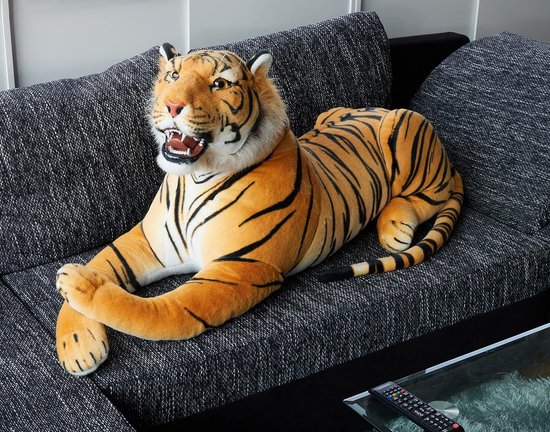 BRUBAKER Brullende Tijger - XXL Knuffel met Tanden 130 cm - Liggende Levensechte Knuffel - Koning van de Jungle - Bruin van BRUBAKER — afbeelding 5