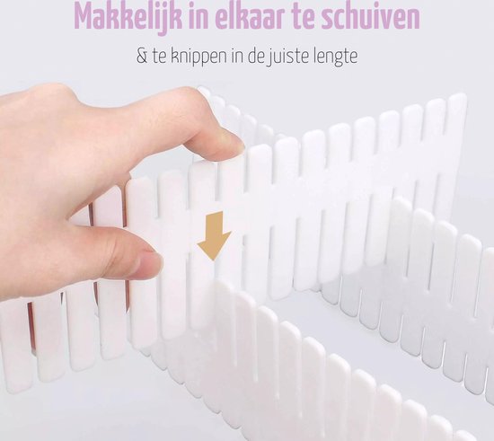 DAJAVE Set van 6 ladeverdelers, verstelbaar, 6 cm hoog, 33,2 - 55 cm ladeverdeler, keuken, ladeverdeler, scheider voor laden, opbergsysteem voor kleding