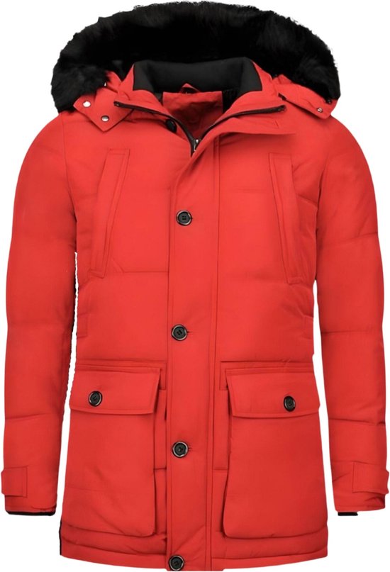 Lange Winterjas Heren - Winterjas Heren Bontkraag - Rode Jas
