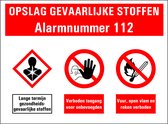 Opslag gevaarlijke stoffen met alarmnummer sticker 200 x 150 mm