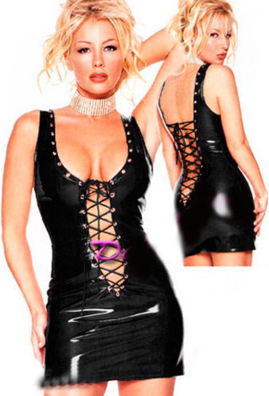 Laced Up Sexy Letherlook Dress Black - Leatherlook - Spannend voor koppels - Sexy lingerie - Erotische jurk - Sex speeltjes - Sex toys - Domina - Erotiek - Bondage - Kunstleer - Meesteres - Sexspelletjes voor mannen en vrouwen – Seksspeeltje - SM