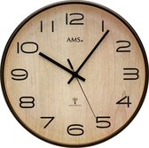 AMS F5502 - Horloge murale - Analogique - Bois - Affichage de l'heure radio-piloté - Glas minéral - Laqué anthracite - Zwart - Beige - 35 cm ø