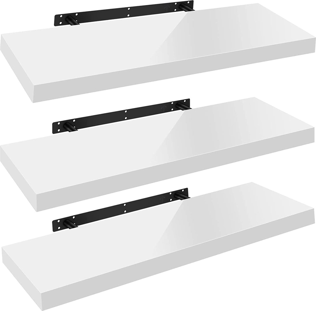 Happyment Wandplank Deluxe - Zwevend - 100cm - Wandplanken tegen muur - Wit - Wandrek - Fotoplank kinderkamer - Boekenplank - Hout MDF