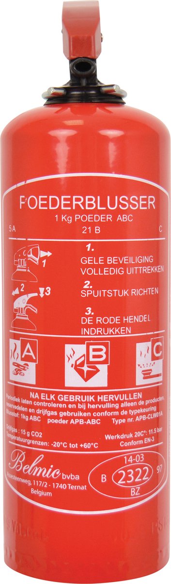 Poeder Brandblusser voor Brandklasse A/B/C inhoud 1 kg