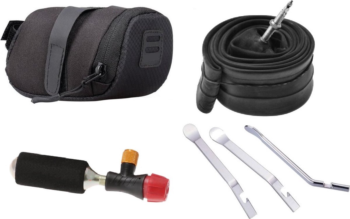 lekke band Reparatie set voor racefiets - Zadeltas gevuld met co2 pomp en bandenlepels
