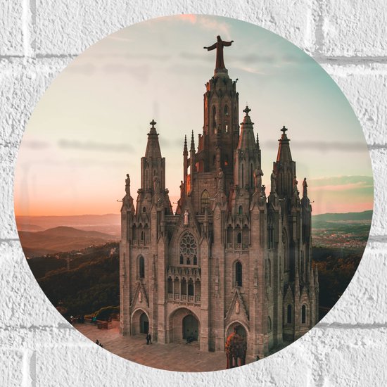 Muursticker Cirkel - Temple of the Sacred Heart of Jesus, Barcelona, Spanje - 30x30 cm Foto op Muursticker