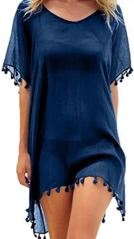 ASTRADAVI Robe Paréo - Tenue de Plage Paréo - Tenue de Plage Femme à Franges - Bleu Marine