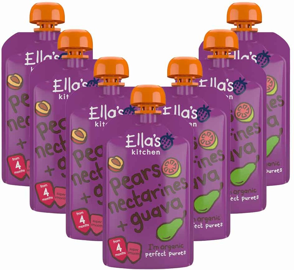 Ella's Kitchen Biologisch Knijpfruit 4+m Peer, Nectarine & Guava - 7 x 120 gr - Voordeelverpakking