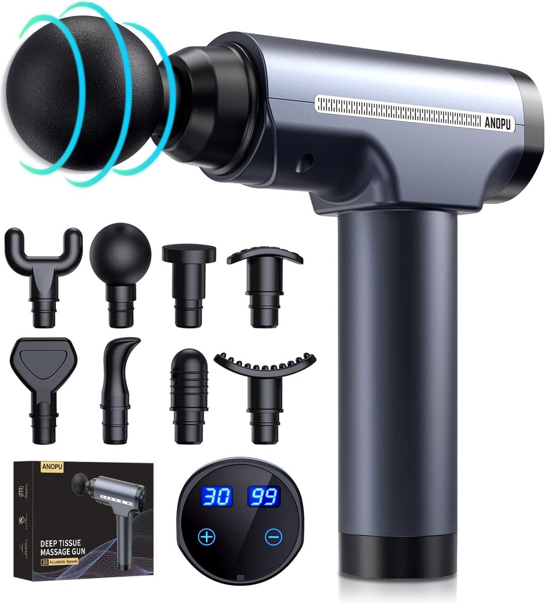 Massage Gun- 30 Snelheden-8 Massageknoppen- Professioneel massage apparaat - Spiermassage- Apparaat- - Massage - €141,11