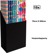 10x Rol inpakpapier 70cm x 200cm Verjaardag/party assortie - Feest thema party inpakken kado verschillende dessins