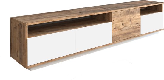 TV-Meubel - Atlantische Dennen Wit Melamine Gecoate Deeltjesbord - Afmetingen 180x44.5x44.6cm - Stijlvol en Duurzaam