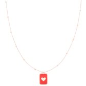 OOZOO Jewellery - Rosé goudkleurig/rode ketting met een hart plaatje - SN-2053