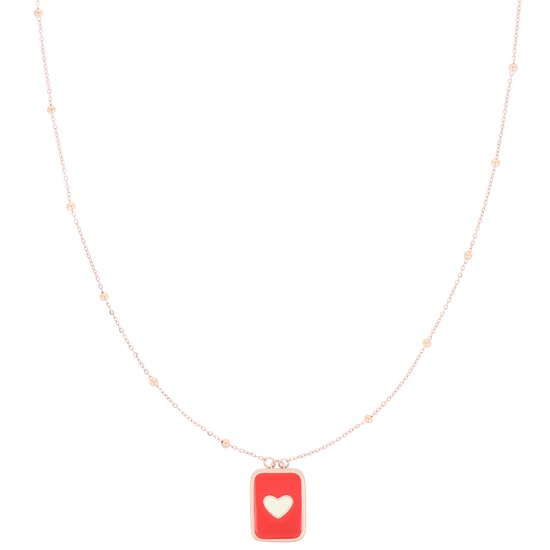 OOZOO Jewellery - Collier couleur or rose/rouge avec une plaque coeur - SN-2053
