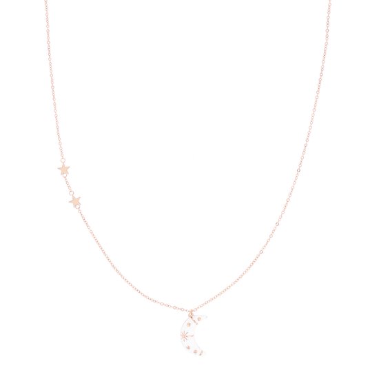 OOZOO Jewellery - Rosé goudkleurig/witte ketting met een maan bedeltje - SN-2032