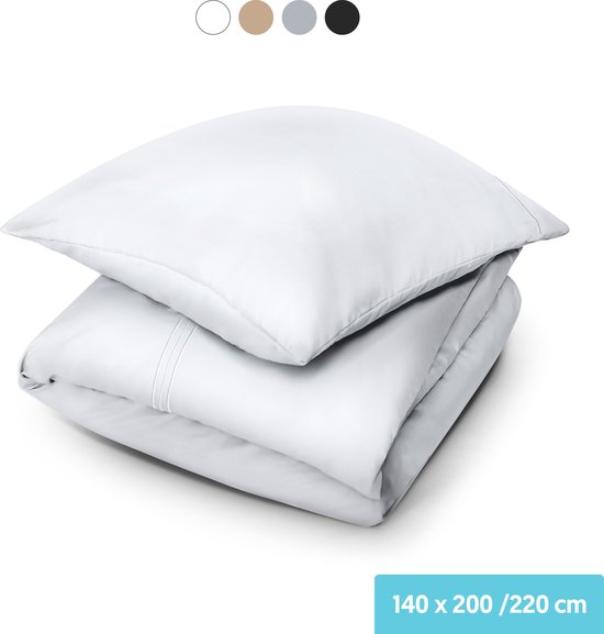 Dreamlab Dekbedovertrek set - 140 x 200/220 cm - Beddengoed met kussensloop - Een persoons - Vier seizoenen - Microvezel - Wit