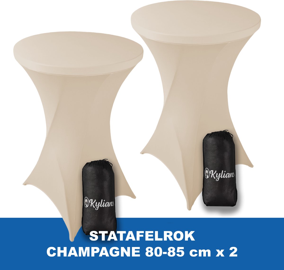 Kylians Statafelrok Champagne x 2 – ∅ 80-85 x 110 cm Statafelhoes met Draagtas Luxe Extra Dikke Stretch Sta Tafelrok voor Statafel – Kras- en Kreukvrije Hoes