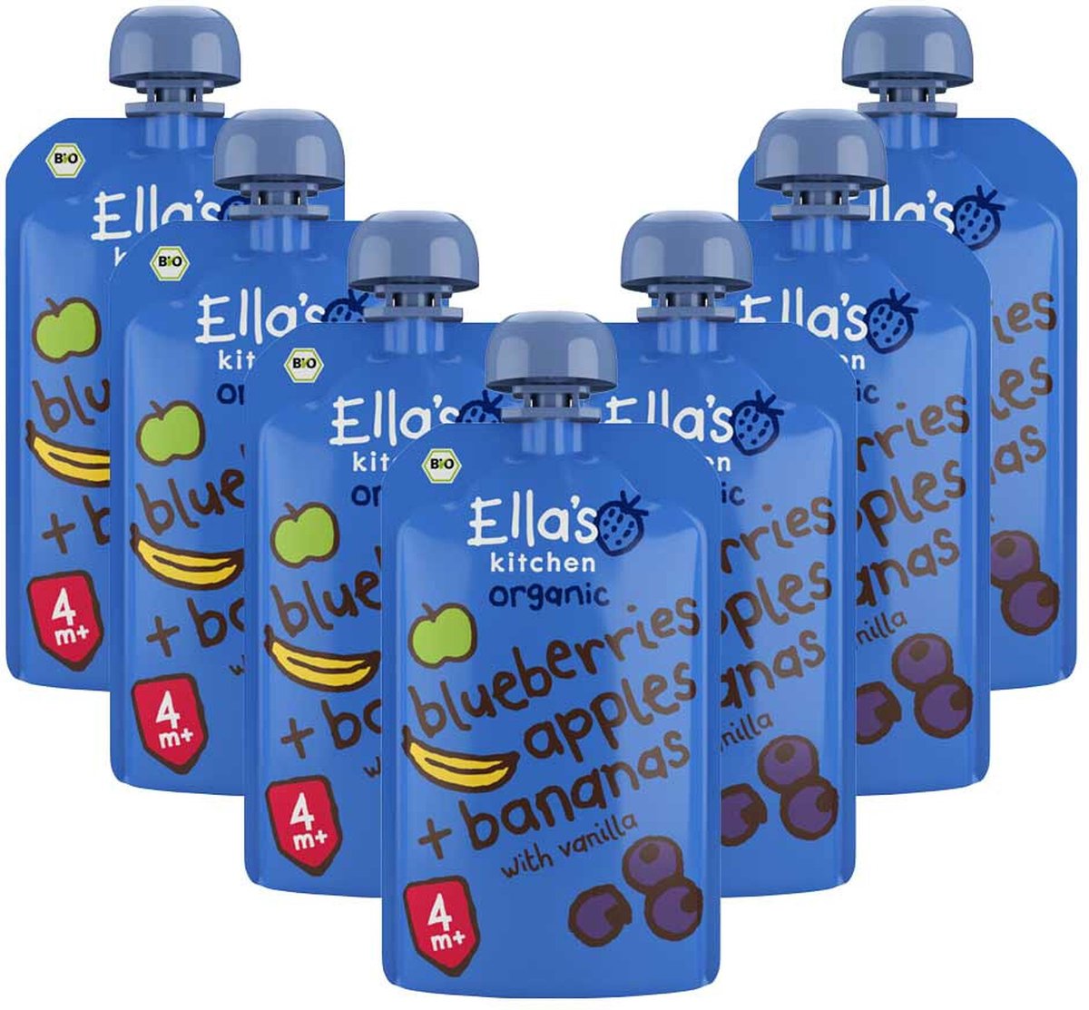 Ella's Kitchen Biologisch Knijpfruit 4+m Blauwe Bessen, Appel & Banaan - 7 x 120 gr - Voordeelverpakking